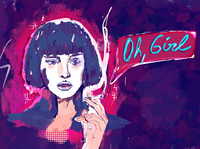 “Oh, Girl” Retro - Procreate Illustration animation art director artist branding color cool design digital editorial game art hot illustration illustrator magazine poster procreate retro smoking tee woman