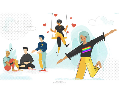 Rainbow Village - composition 2 2022 animation app branding car cool design happy illustration illustrations motion graphics nft people queer retro ui ux vector vintage website