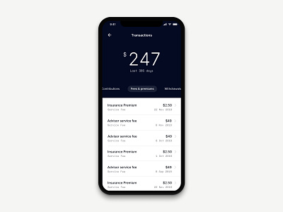 Transaction page finance fintech minimalism transactions