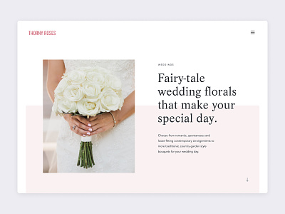 Thorny Roses website - Wedding page clean florist flower minimal minimalism pink web design weddings