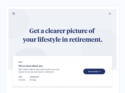 Retirement lifestyle onboarding blue cards clean goal minimalism onboarding questionnaire retirement typography ui