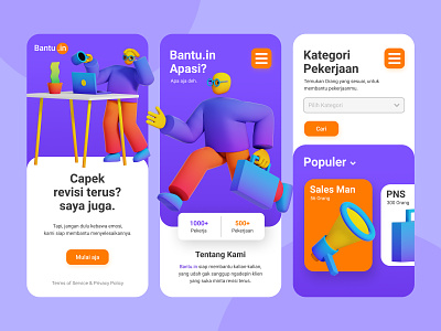 Bantu.in App Design 3d 3d illustration app art branding character clean design illustration interface minimal purple ui ux web