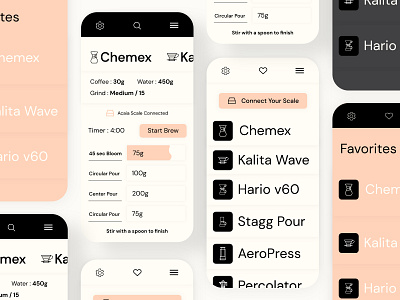 Coffee Brewing Recipe App app app design brewing coffee mobile mobile design recipe typography ui uix ux