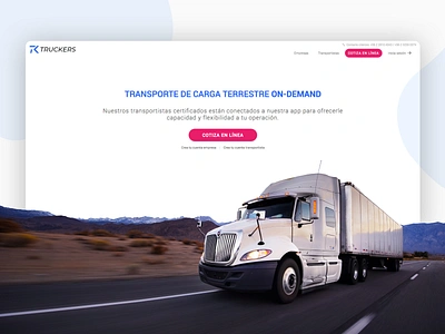 Truckers Landing Page app blue carrier chile landing minimalist ondemand road santiago shipper site truck trucker truckers web webapp website