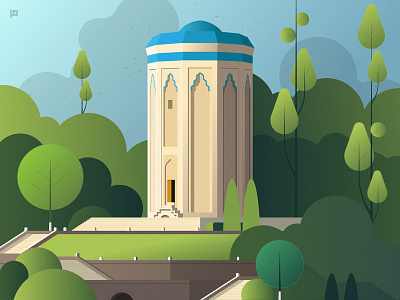 Momine Khatun Mausoleum illustration azerbaijan flat illustration mausoleum momine khatun monument nature vector