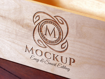 Logo mockup - engraved logo laser cutting wood
