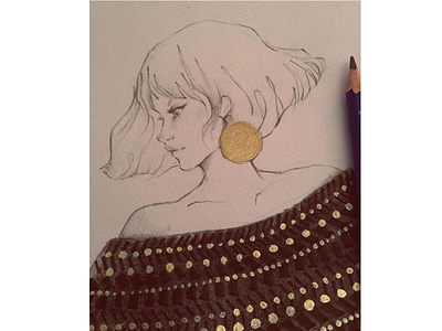 Poncho 1 girl gold pencil poncho sketch