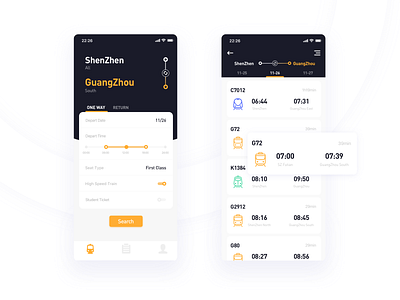 Train tickets interface app design icon ui ux