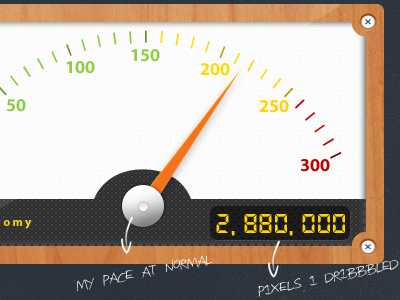 PSD Freebie --- Stats Meter design dribbble free freebie full view meter needle orange pixels psd screw screws speed stats ui wooden