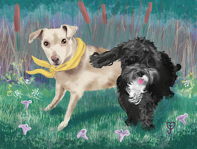 Babette and her boyfriend Pepe le Pee dogs illustration pet portrait photoshop photoshopart