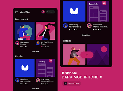 dribbble dark mod - iphone x size - Download free app app design apple asset dark app dark mode design download dribbble flat free illustration kit ui