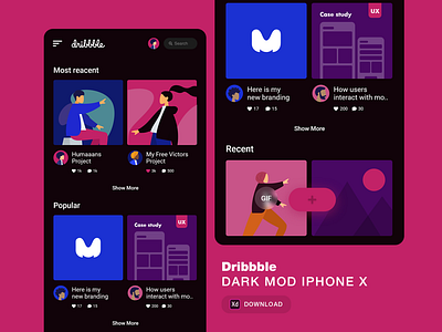 dribbble dark mod - iphone x size - Download free