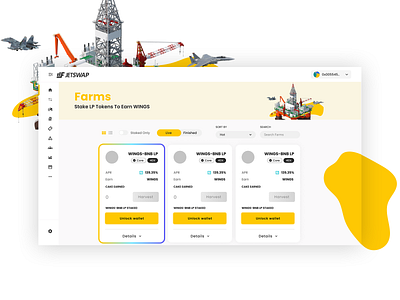 Jetswap farms UI blockchain defi design ethereum farms flat illustration minimal pool token ui uniswap