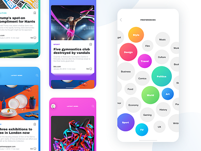 News App UI. Preferences selection screen 3d art app art cards ui design flat gradient illustration ios news news app typography ui ux