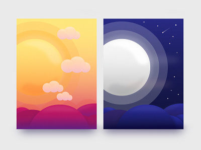 D A Y --> N I G H T adobe illustrator art blue clouds colors day design graphic design illustration landscape light minimalism moon moonlight night stars sun sunshine vector yellow