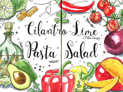 Cilantro Lime Pasta Salad Ingredients at sketchbook avocado calligraphy drawing food handwritten ingridient lettering lime recipe sketch sketchbook watercolor