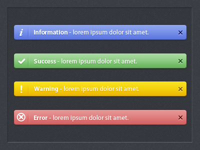 System Notification Messages color dark error gradient infromation messages notification shade simple success warning