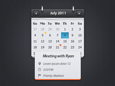 Calendar with event preview [psd freebie]