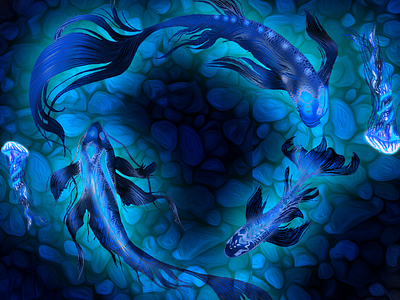 Go Fish blue fish glow illustration jellyfish photoshop spiritual