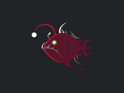 Angler Fish cartoon character dark fish illustrator vector