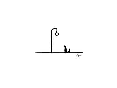 Dog and Streetlight cartoon dog illustration line drawing logo simple