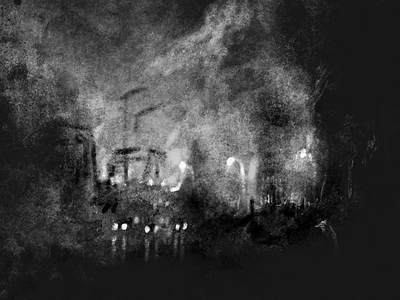 Harbour Nights belfast black and white cartoon illustration landscape painting