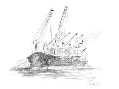 Ship in Dock, quick sketch cartoon illustration life drawing pencil sketch