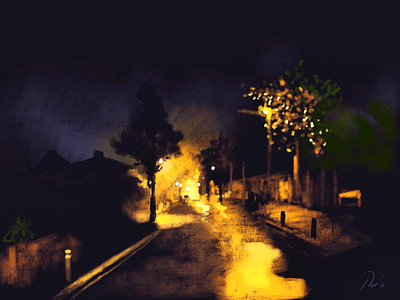 London Street @ Night atmospheric cartoon dark drawing night painting sketch urban