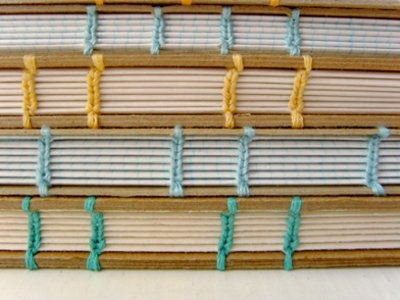 Book Bindings blue book braid cardboard paper sew turquoise yellow