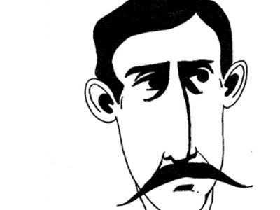 le flaneur - app mascot design app black and white drawing illustration ink man mascot mustache