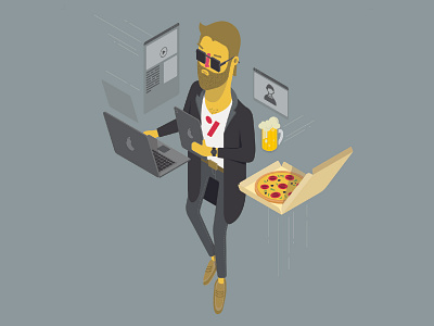 Developer Guy beer code coder developer illustration isometric levitation pizza