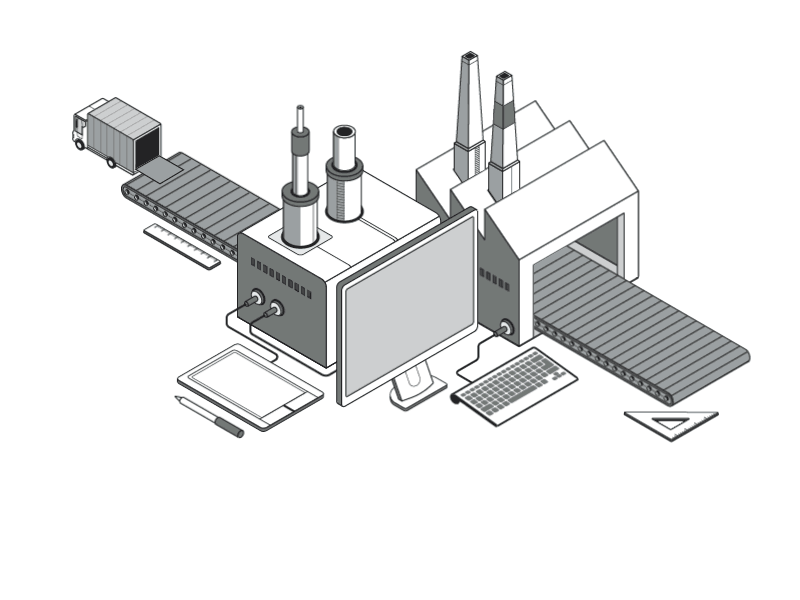 UI design factory axonometric conveyor belt drawing table factory illustraiton isometric isometric illustration ufo ui ui ux design