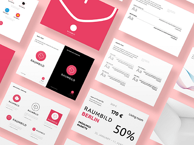 Brandbook for Raumbild brand crimson fonts logo mockup pink raumbild