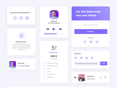 Music App Component app clean clear components flat flatdesign music music app musician ui ui kit ux xd