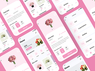 Flowers E-Commerce APP UI Kit app application clear design ecommerce app flowers interaction ios pink product ui ux