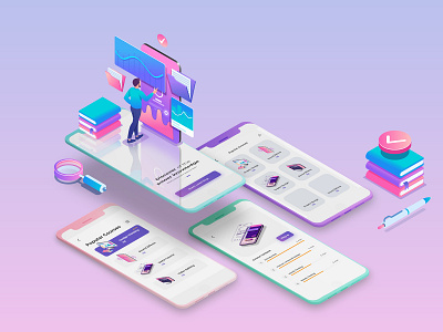 E-learning Application Ui Kit #2 application clean clear courses design e learning education flat illustration lesson list mockup online courses ui ui kit ux vector xd