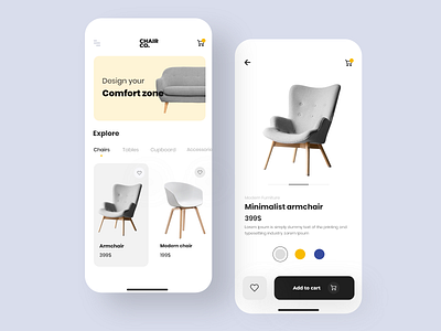 furniture store App app chiar clean clear furniture furniture app ios product shop store ui ux