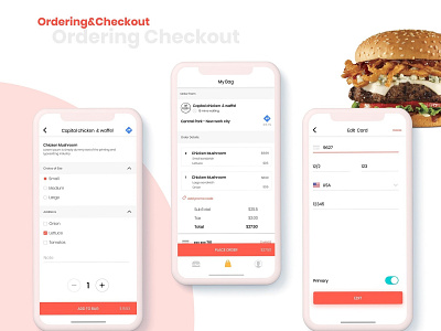 Checkout and Ordaring android app application clean clear design flat food interaction ios order ordering ui ux xd