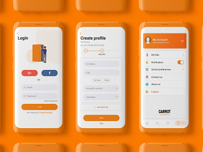 Login and Create profile concept android app clear create account delivery app design login orange siginup signin ui ux xd