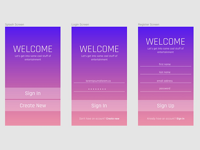 Login & Register screens for a mobile app