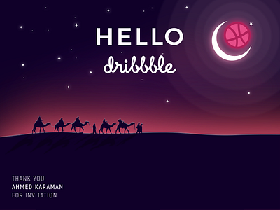 Hello Dribbble camel dribbble first hello inkscape landscape moon sahara shot