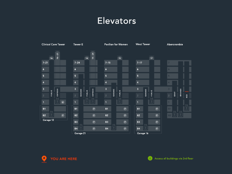 TCH Omni Map Detail architecture building elevators experience design health care hospital map path tower way finding