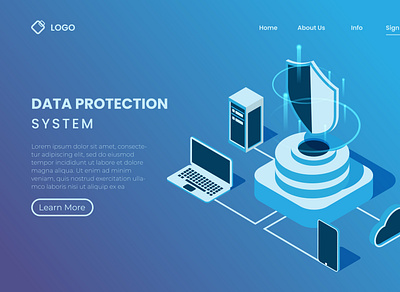 protection system in server in isometric style access business computer cyber data digital firewall internet lock network privacy protect protection safety secure security system technology virus web