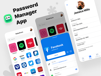 Password Manager App android app app design appdesign branding concept graphic design ios mobile password password manager passwordmanager roboform ui ui design ux