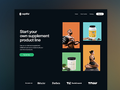 Landing page concept gym landing page nutrition on demand saas supplement