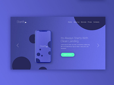 Landing page design for startify