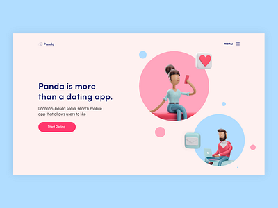 Landing page design for dating app 3d app datingapp design heart mobile pattern uidesign