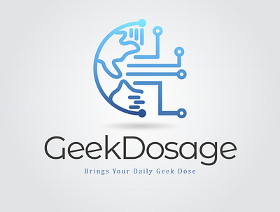 GeekDosage blue logo brand brand design brand identity branding design flat geek geek art geek logo geeky illustration logo minimal minimalist tech tech logo technology web world