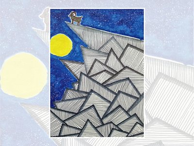 Sky is the limit <3 brushes brushpens design doodle doodling drawing illustration line art lineart moon moonlight mountain mountains nature night stars stary watercolors