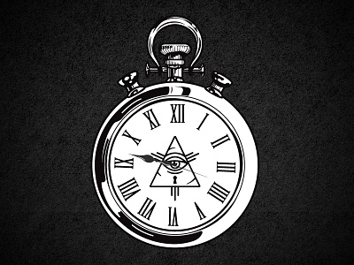 Time Waits for No Man all seeing eye black and white eye eye of providence illuminati illustration pocket watch pocketwatch. clock tom philibeck vector watch